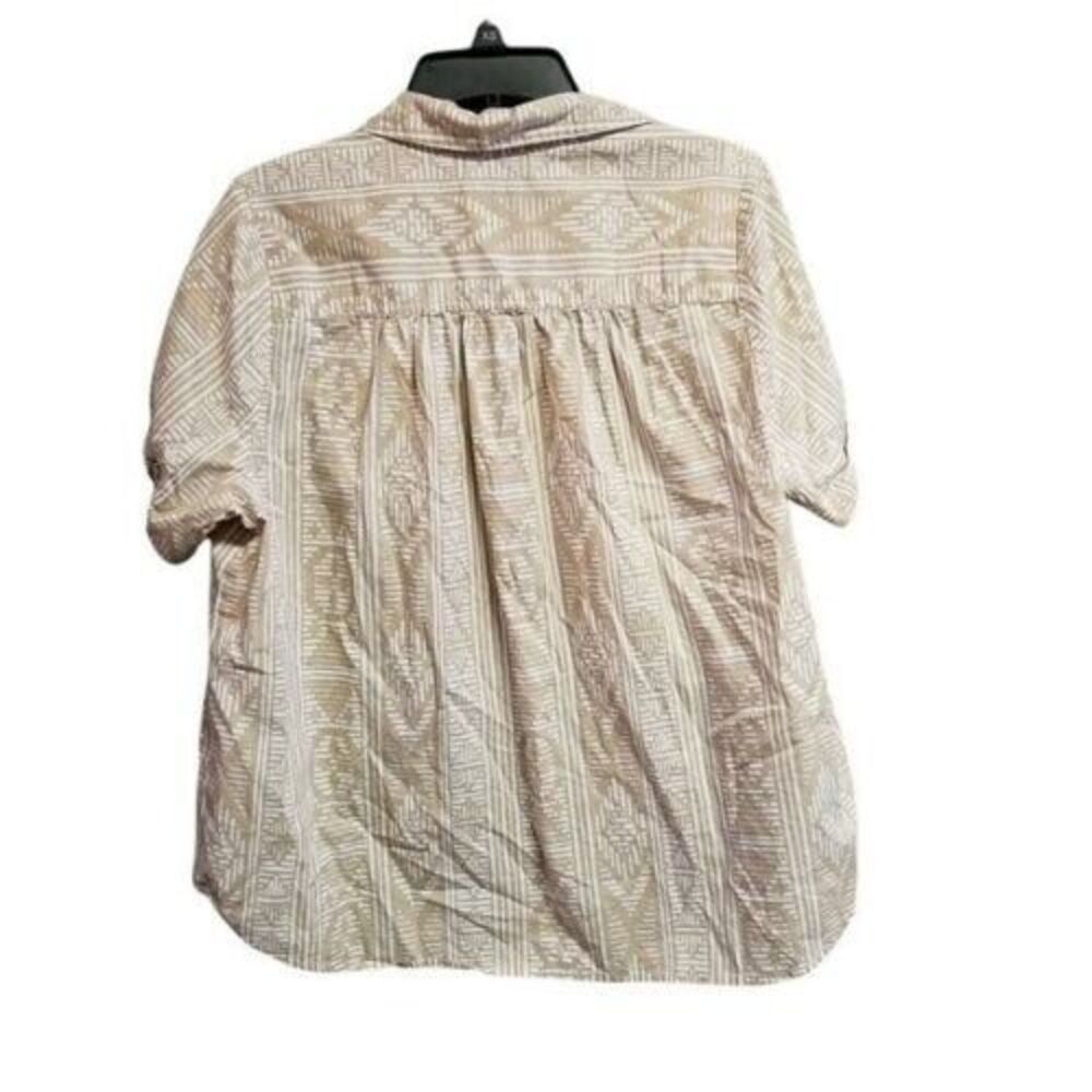 Roamans Womens Sz 18W Brown White Geometric Short Sleeve Button Down Blouse - Picture 9 of 9